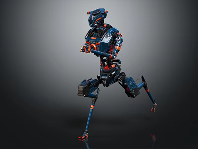 Smart Machine Mechanical Dog Robot Running With Blue Black And Orange Details 3d model