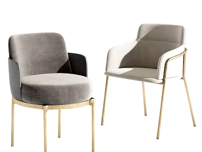 Modern Leisure Accent Chairs With Gray And Beige Fabric Upholstery And Gold Metal Legs 3d model