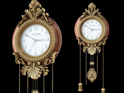 Ornate Animal Wall Decor With Gold Carving Round White Surface Brown Frame And Hanging Chains 3d model