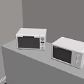 Two White Microwaves Kitchen Appliances On Light Colored Countertop With Window 3d model