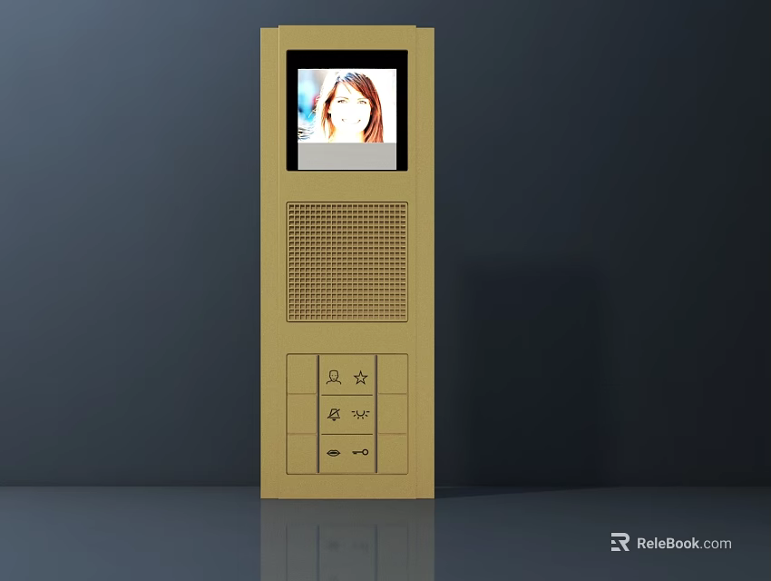 Modern Vertical Golden Entertainment Appliance With Screen Display And Control Buttons 3d model 