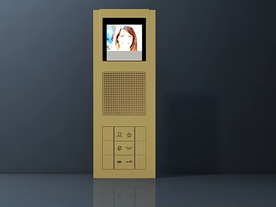 Modern Vertical Golden Entertainment Appliance With Screen Display And Control Buttons 3d model