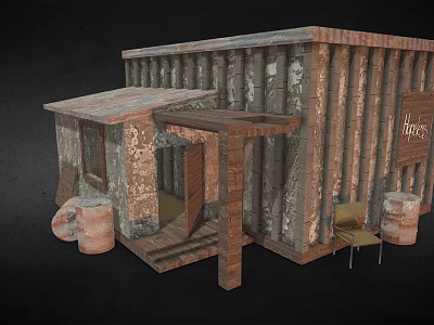 Rustic Traditional Hut With Cylindrical Walls Wooden Porch And Clay Pots 3d model
