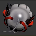 Chibi Character With White Hair Red Ears And Red Eyes In Gray And Red Outfit