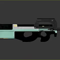 Futuristic Weapon Design With Teal Purple Black Sleek Structure And Reflective Surface