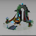 Ornate Scene Structure Adorned With Vines Archway Flame Decor And Lotus Plants