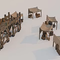 Ancient Market Scene With Straw Roof Tents Wooden Stalls And Barrels