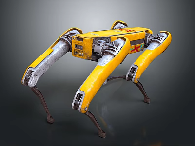 Yellow Four Legged Mechanical Creature With Detailed Metallic Legs And Robotic Structure 3d model