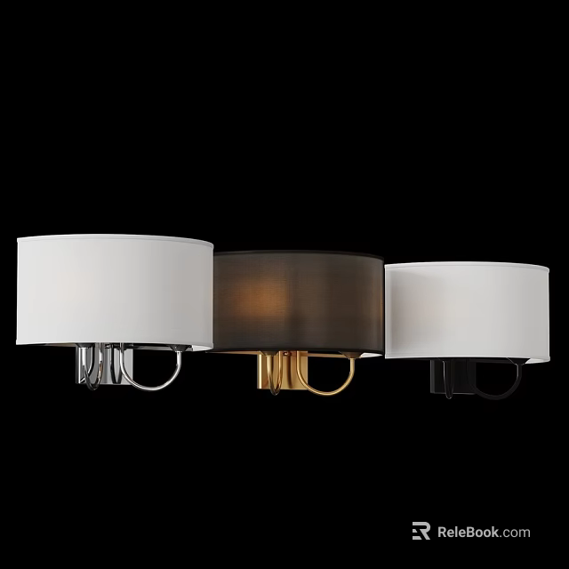 Modern Wall Sconces With White And Brown Fabric Shades And Metal Bases 3d model 