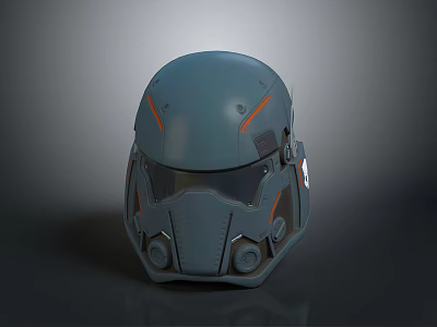 Modern Gray Helmet with Orange Accents Transparent Visor and Ventilation Details Apparel Accessory 3d model
