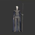 White Haired Man in Metallic Armor With Blue Cape Holding Long Staff