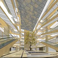 Spacious Shopping Mall Atrium Featuring Multiple Escalators Decorative Tree Ornate Ceiling And Marble Flooring 3d model