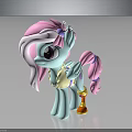 Blue Pony Character with Pink Mane and Tail Winged Standing Next to Golden Toy Accessory
