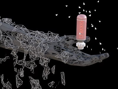 Abstract Polygonal Structure With Pink Cylinder And White Triangular Fragments On Black Background 3d model