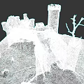 Historic Stone Castle Landscape With Towers Walls Dry Tree And Grass Terrain