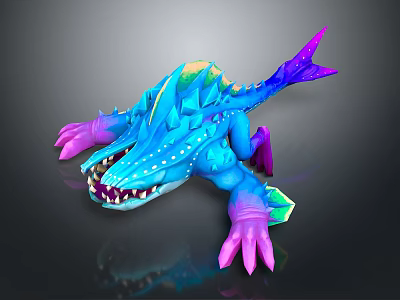 Colorful Mythical Creature With Blue Purple Pink Spikes Claws And Open Mouth 3d model
