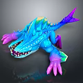 Colorful Mythical Creature With Blue Purple Pink Spikes Claws And Open Mouth