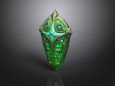 Ornate Green Decorative Artwork With Intricate Gold Accents And Textured Surface 3d model