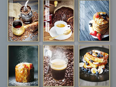 Delicious Coffee And Dessert Display With Coffee Beans Pancakes French Toast And Powdered Sugar 3d model