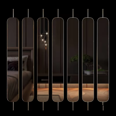Hanging Rectangular Mirrors In Luxury Kitchen Interior With Modern Lighting And Plants 3d model