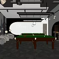 Modern Billiard Room Interior Design With Green Table Sofas And Logo Wall Lighting 3d model