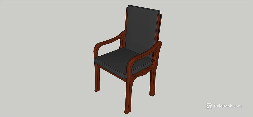 Classic Office Chair With Wooden Arms Legs And Black Cushioned Seat Backrest 3d model 