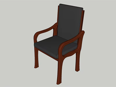 Classic Office Chair With Wooden Arms Legs And Black Cushioned Seat Backrest 3d model
