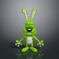 Green Rabbit Cartoon Toy With Broken Ear Smiling Face And White Paws