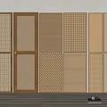Minimalist Metal Room Divider Screen with Combined Panels and Perforated Patterns on Wooden Floor