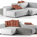 Modern Gray Sectional Sofa With Orange Decorative Cushions And Modular Design 3d model