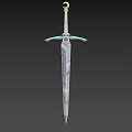 Decorative Sword with Gold Crescent Hilt Turquoise Crossguard and Engraved Silver Blade