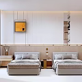 Modern Hotel Guest Room With Twin Beds Nightstands Table Lamps And Wall Paneling