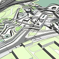 Modern Office Building Complex In Urban Planning With Green Spaces And Roads Layout