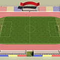 Modern Football Field with Running Track Colorful Stands and Arched Roof