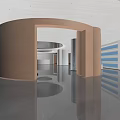 Modern Elegant Restaurant Interior With Golden Fish Pendant Lights Curved Walls And Night City View