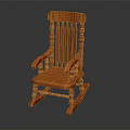 Classic Orange Wooden Rocking Chair With Intricate Carved Patterns For Leisure Relaxation