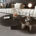 Modern Coffee Tables In Living Room With White Sofa Dark Wooden Wall And Decorative Plants