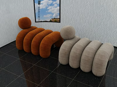 Brown And Beige Round Shaped Fabric Upholstered Sofa Stools For Modern Living Room 3d model