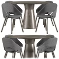 Modern Dining Table Set With Wooden Table And Gray Upholstered Chairs 3d model