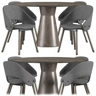 Modern Dining Table Set With Wooden Table And Gray Upholstered Chairs 3d model