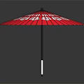 Vibrant Red Umbrella With White Decorative Patterns And Black Handle For Daily Use