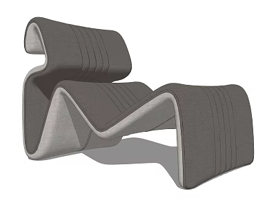 Modern Curved Wave Shape Lounge Chair With Gray Fabric Upholstery And Ergonomic Design 3d model