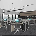 Modern Public Office Workspace With Desks Computers Ergonomic Chairs And Large Windows 3d model