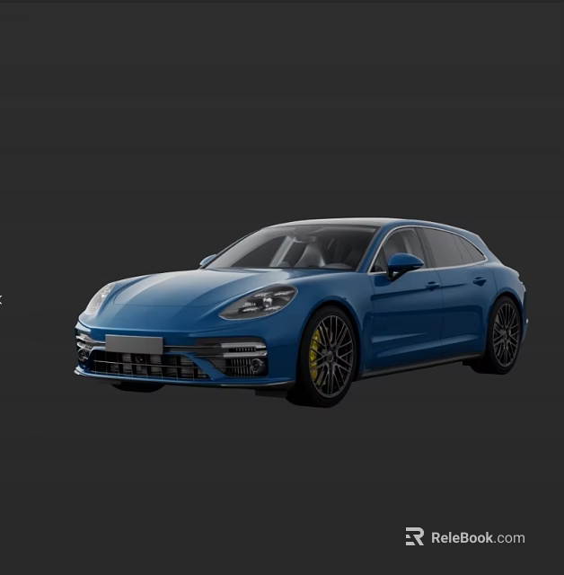 Blue Porsche Panamera Sport Turismo With Sporty Front Fascia And Yellow Alloy Wheels 3d model 