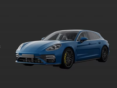 Blue Porsche Panamera Sport Turismo With Sporty Front Fascia And Yellow Alloy Wheels 3d model