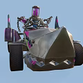 Futuristic Custom Car With Purple Pink Accents Red Seat Metal Frame And Ornamental Top