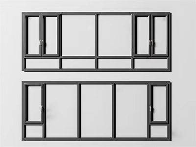 Modern Black Frame Windows With Glass Panes And Sash Structure 3d model
