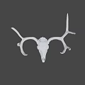 Realistic Detailed White Deer Skull With Large Antlers On Dark Background