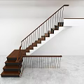 Modern Wooden Staircase With Black Railings White Walls And Gray Floor