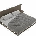 Modern Double Bed With Wooden Headboard White Pillows And Gray Comforter